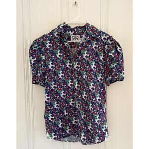 Double R Brand Ravi Ratan Small S Floral Shirt Top Bespoke Puff Sleeve OOAK